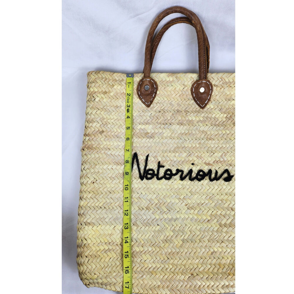 POOLSIDE Straw Tote Leather Handle Black Embroidery Personalized Beach Summer - Picture 6 of 7